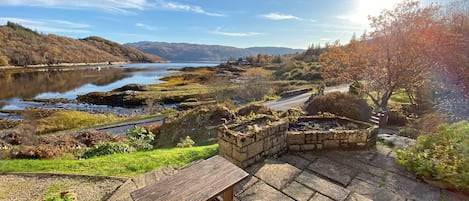 Patio with sensational sweeping view of the Loch