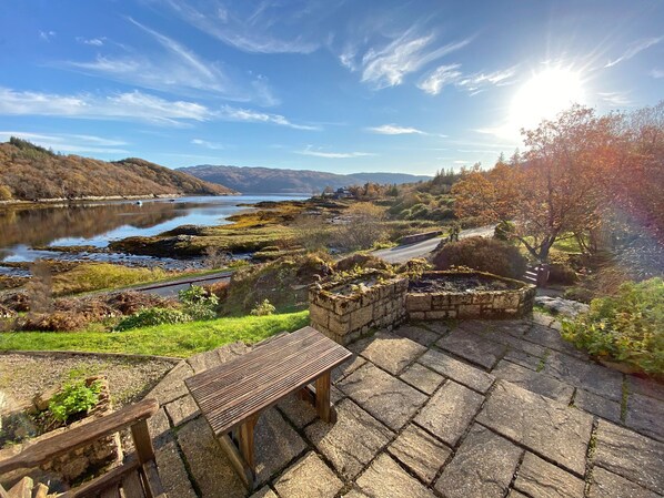 Patio with sensational sweeping view of the Loch