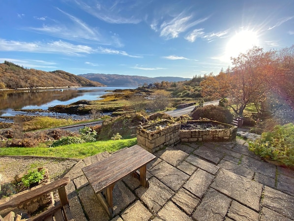 Patio with sensational sweeping view of the Loch