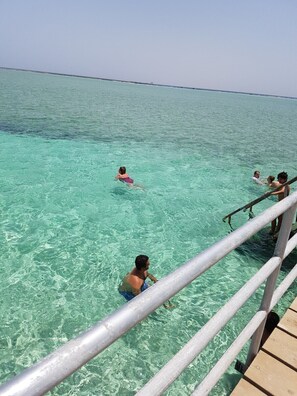 Shallow beach included