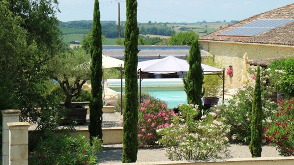 View to pool and pétanque court 