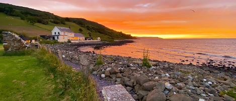 Stunning sunsets all times of the year with Scotland in the distance.