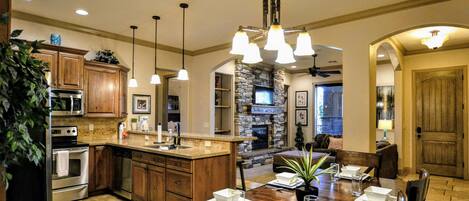 Open concept kitchen and living area. 