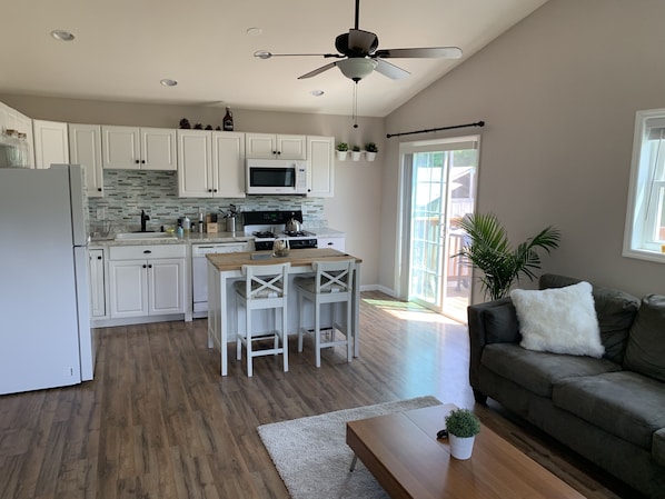 Living Room and Kitchen.