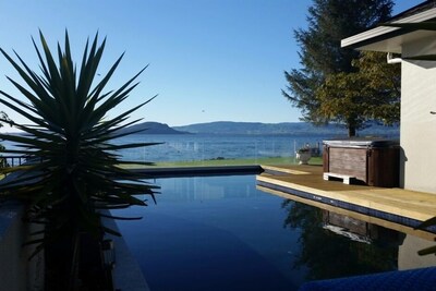 Looking across the pool towards lake
