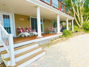 View of bottom deck from private beach.
