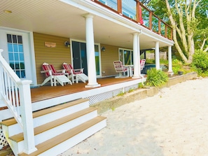 View of bottom deck from private beach.