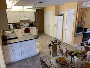 Open kitchen and dining area