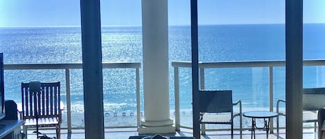 View from inside and out to the balcony and Gulf Unit 1606 Tower 2 “Stayawhile" 