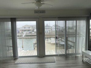 double sliding glass doors to bay 