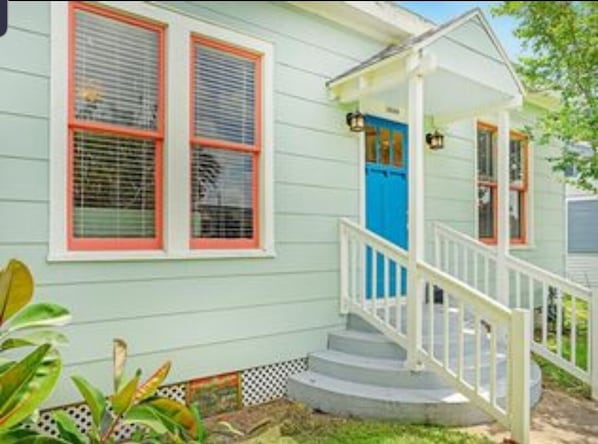 The front door has been painted white