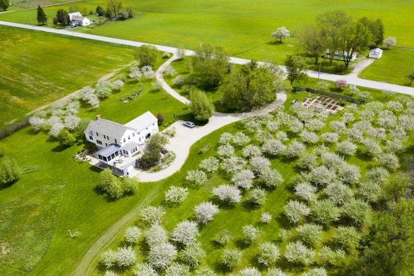 Arial spring view of property