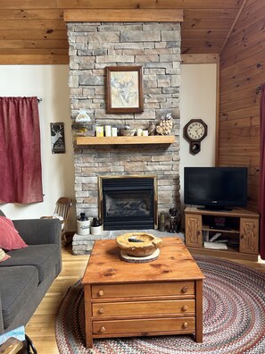 Living area with gas fireplace.