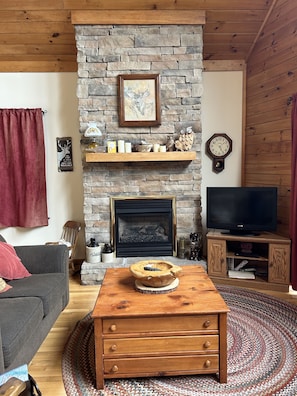 Living area with gas fireplace.