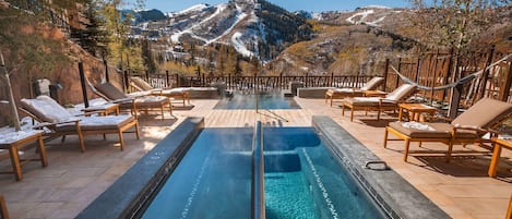 Communal spa pool, spa deck, and hammock garden with stunning down-valley views 