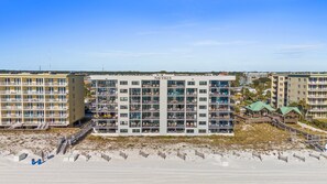 A breathtaking aerial view of the beachfront complex