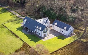 An aerial view of the house