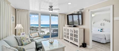 Living room area with ocean view