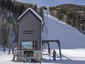 Chair 7 and ticket office located steps out back door!