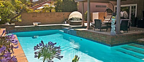 backyard pool and hottub