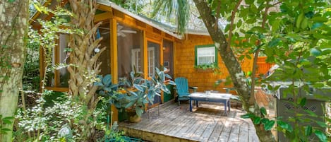 Tin Shed Revival Cabin is a unique wooded retreat!