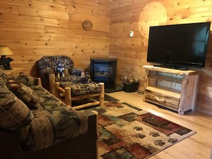 Living-room with 55in tv and pellet heater