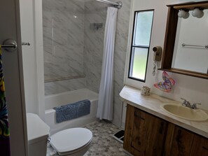 Master bathroom freshly remodeled with tub and shower.