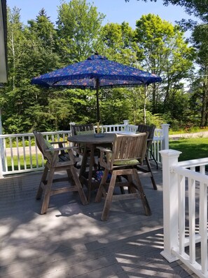 View of the outdoor furniture on the side deck.