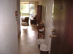 View from Entrance Door. Upgraded porcelain tile floor.