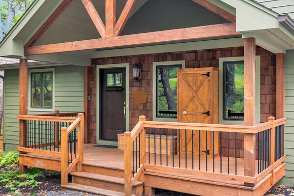 Ski locker and ski boot locker on front porch