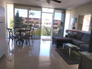 Living area with pristine terrazzo flooring