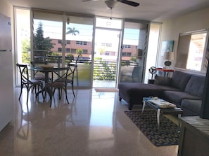 Living area with pristine terrazzo flooring