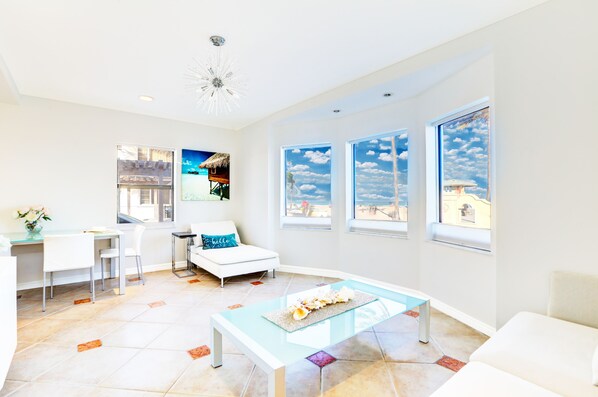 Living Room with view of Ocean and Beach