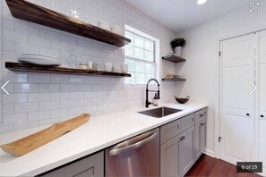 Very hip open shelves and counter space