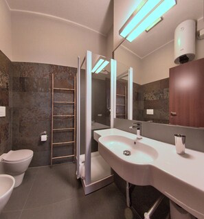 Bright bathrooms are refreshing after a day of adventure.