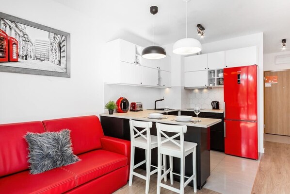 Living room with a kitchenette