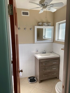 Main bathroom, small but clean