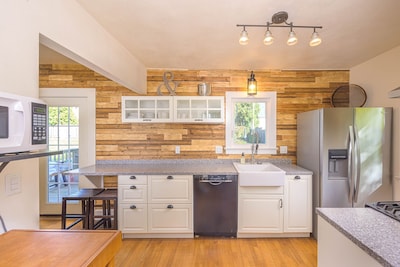Beautiful shiplap wall in the newly remodeled kitchen.
