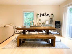 Dining room with expandable table. Perfect space to gather with your loved ones.