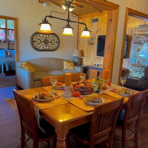 Celebrate and gather for your holiday dinner in a open den/kitchen.