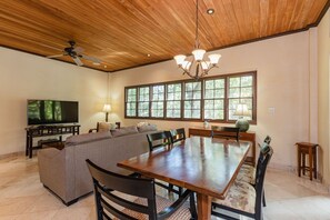 Gather around this table and enjoy a delicious meal.