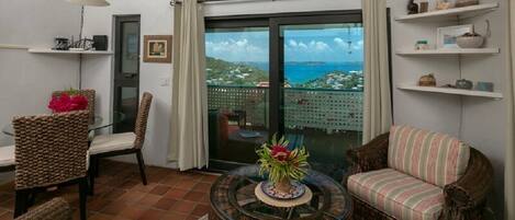 Your living room looking out to the beautiful views of Cruz Bay & beyond