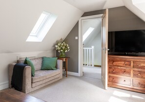 Sofa bed converts to small double bed.
