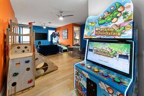 Loft w/ Shuffleboard Table, Game Console & Mini Jungle Gym