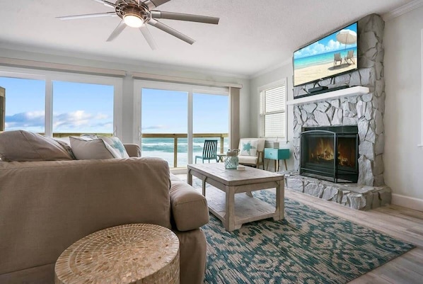 Fireplace is decorative only.