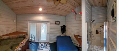 heated enclosed spa room off the patio