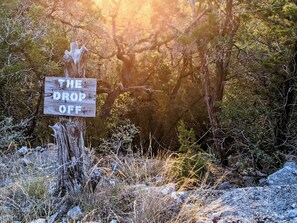 The Drop Off is a steep descent into the valley on the private hiking trail.