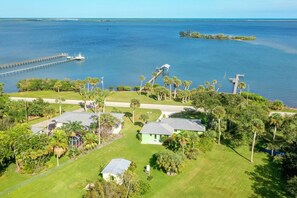 Aerial view of your private dock &boat slip looking towards the Sebastian Inlet.