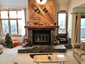 Warm and cozy fireplace in the living room

