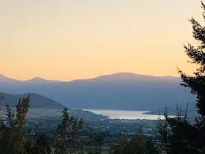 View of lakes, mountain and valley from Upper Plateau at sunset.